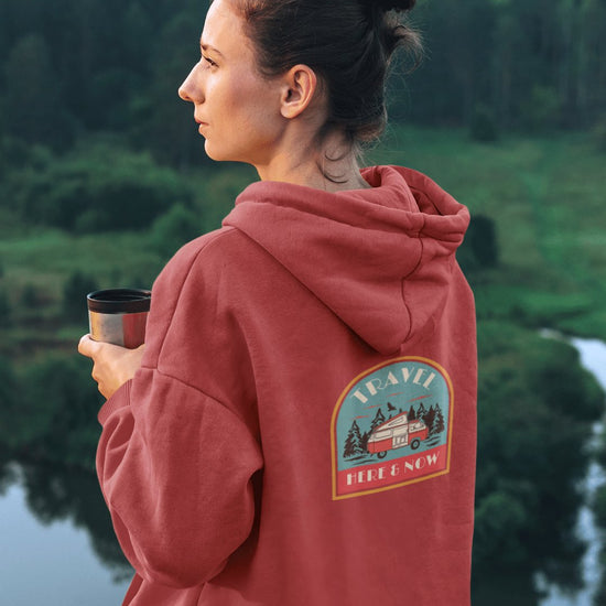 here and now eco-friendly hoodies for travel and nomads, recycled material hoodies, breathable hoodies for van life, stylish travel hoodies, durable hoodies for adventurers, van life hoodies, eco-conscious hooded sweatshirts, comfortable hoodies for road trips, just for terra, eco-friendly van life apparel, comfortable clothing for nomads, eco-conscious travel gear, van life lifestyle clothing, adventure-ready eco apparel, eco-friendly clothing for travelers, van life fashion, travel wear