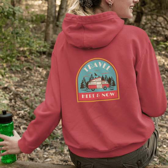 here and now eco-friendly hoodies for travel and nomads, recycled material hoodies, breathable hoodies for van life, stylish travel hoodies, durable hoodies for adventurers, van life hoodies, eco-conscious hooded sweatshirts, comfortable hoodies for road trips, just for terra, eco-friendly van life apparel, comfortable clothing for nomads, eco-conscious travel gear, van life lifestyle clothing, adventure-ready eco apparel, eco-friendly clothing for travelers, van life fashion, travel wear